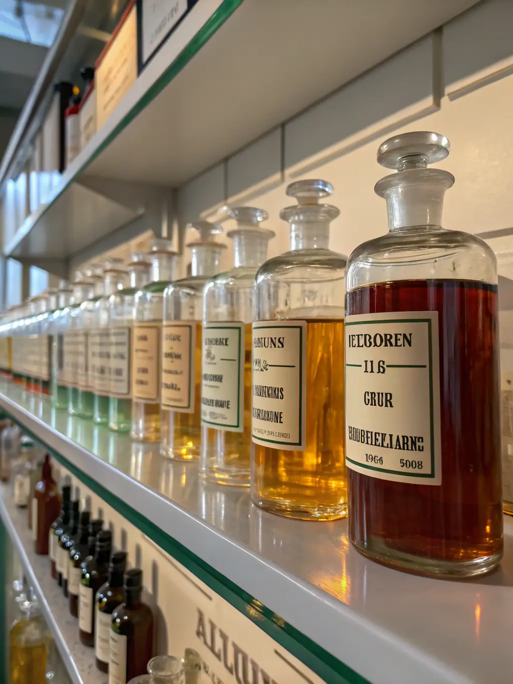 A close-up shot of various prescription medication bottles with South African labels, arranged neatly on a white background, emphasizing the variety of drugs covered in the guides.